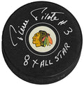 Pierre Pilote Signed Chicago Blackhawks Logo Hockey Puck w/8x All Star - PILPUC405 - Pierre Pilote Signed Chicago Blackhawks Logo Hockey Puck w/8x All Star product image