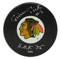 Pierre Pilote Signed Blackhawks Logo Hockey Puck w/HOF'75 - PILPUC406 - Pierre Pilote Signed Blackhawks Logo Hockey Puck w/HOF'75 product image