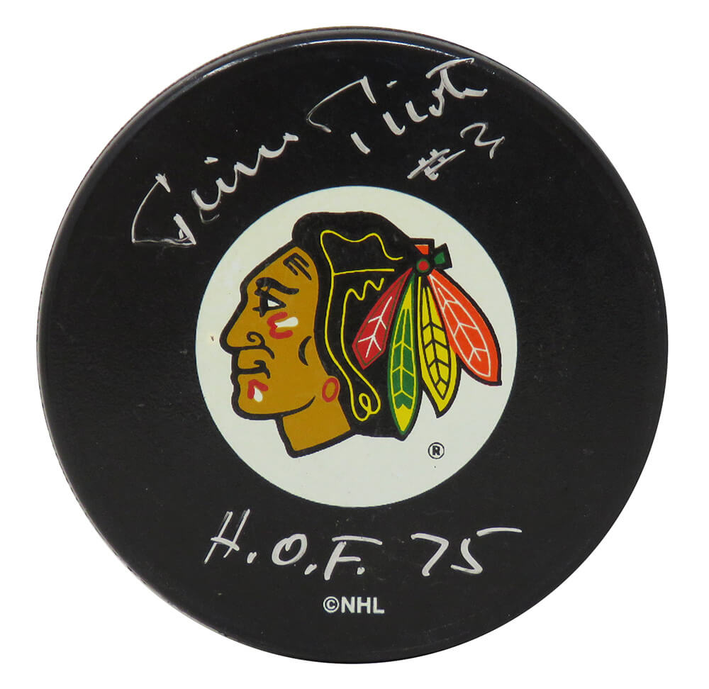 Pierre Pilote Signed Blackhawks Logo Hockey Puck w/HOF'75 - PILPUC406 - Pierre Pilote Signed Blackhawks Logo Hockey Puck w/HOF'75 product image