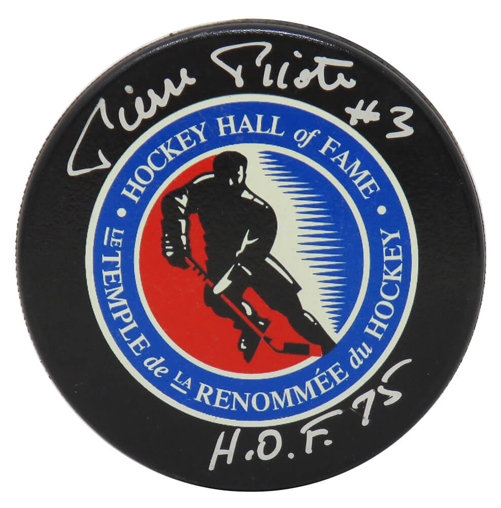 Pierre Pilote Signed Hall of Fame Logo Hockey Puck w/HOF'75 - PILPUC407 - Pierre Pilote Signed Hall of Fame Logo Hockey Puck w/HOF'75 product image