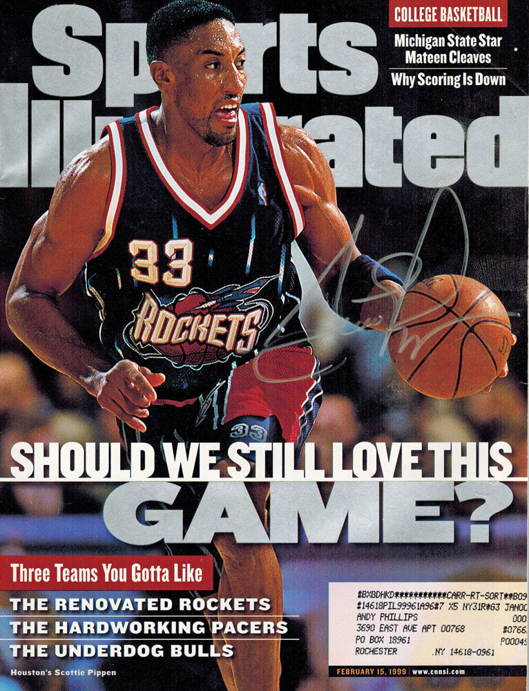 Scottie Pippen Signed Rockets "Should We Still Love This Game?" Sports Illustrated 2/15/99 - PIPMAG200 - Scottie Pippen Signed Rockets "Should We Still Love This Game?" Sports Illustrated 2/15/99 product image