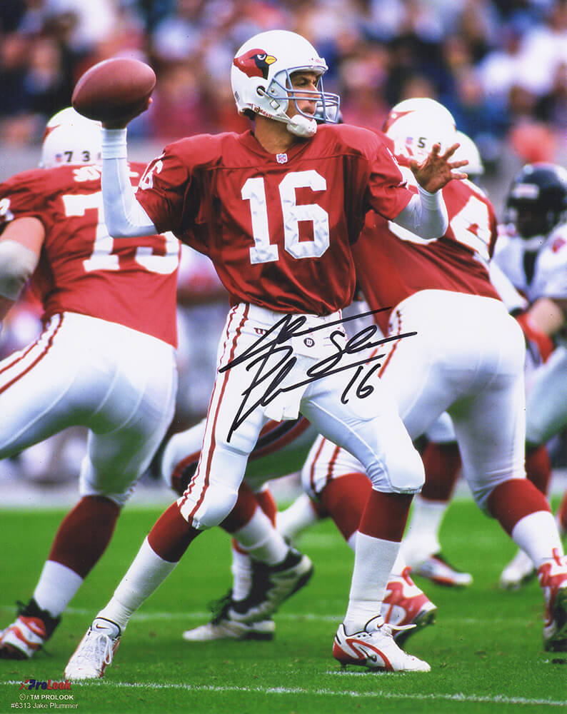 Jake Plummer Signed Arizona Cardinals Red Jersey Throwing Action 8x10 Photo w/Snake - PLU08P310 - Jake Plummer Signed Arizona Cardinals Red Jersey Throwing Action 8x10 Photo w/Snake product image