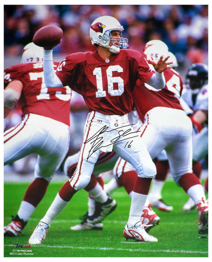 Jake Plummer Signed Arizona Cardinals Red Jersey Throwing Action 16x20 Photo w/Snake - PLU16P310 - Jake Plummer Signed Arizona Cardinals Red Jersey Throwing Action 16x20 Photo w/Snake product image