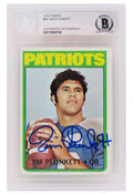 Jim Plunkett Signed New England Patriots 1972 Topps Rookie Card #65 - (Beckett Encapsulated) - PLUCAR302 - Jim Plunkett Signed New England Patriots 1972 Topps Rookie Card #65 - (Beckett Encapsulated) product image