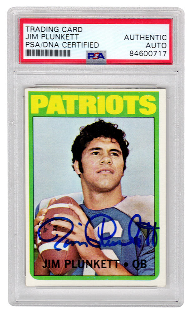 Jim Plunkett Signed New England Patriots 1972 Topps Rookie Football Card #65 - (PSA/DNA Encapsulated) - PLUCAR303 - Jim Plunkett Signed New England Patriots 1972 Topps Rookie Football Card #65 - (PSA/DNA Encapsulated) product image
