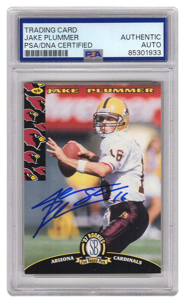 Jake Plummer Signed Arizona Cardinals 1997 SB 2nd Round Pick Rookie Football Card #1 w/Snake (PSA Encapsulated) - PLUCAR326 - Jake Plummer Signed Arizona Cardinals 1997 SB 2nd Round Pick Rookie Football Card #1 w/Snake (PSA Encapsulated) product image