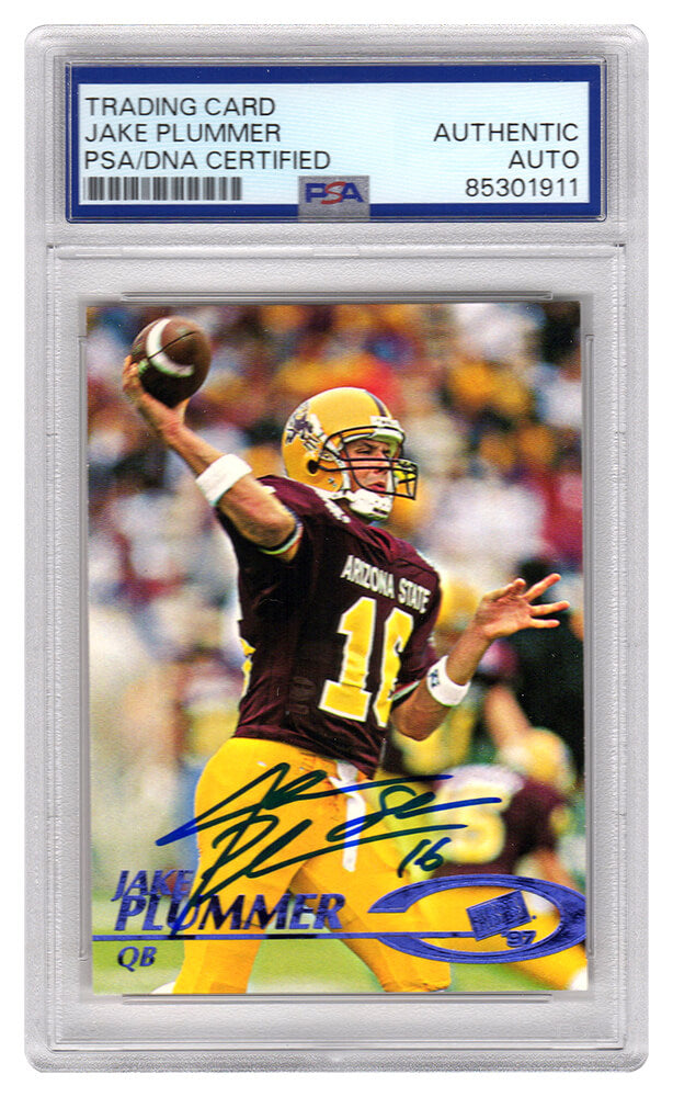 Jake Plummer Signed Arizona State 1997 Press Pass Rookie Football Card #6 w/Snake (PSA Encapsulated) - PLUCAR327 - Jake Plummer Signed Arizona State 1997 Press Pass Rookie Football Card #6 w/Snake (PSA Encapsulated) product image