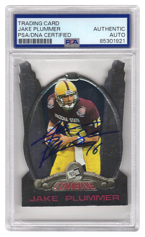 Jake Plummer Signed Arizona State 1997 Press Pass Combine Football Card #42 w/Snake (PSA Encapsulated) - PLUCAR330 - Jake Plummer Signed Arizona State 1997 Press Pass Combine Football Card #42 w/Snake (PSA Encapsulated) product image