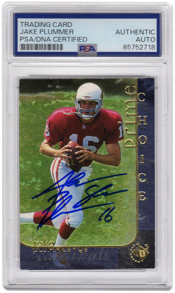 Jake Plummer Signed Arizona Cardinals 1997 Upper Deck Rookie Football Card #6 w/Snake - (PSA Encapsulated) - PLUCAR332 - Jake Plummer Signed Arizona Cardinals 1997 Upper Deck Rookie Football Card #6 w/Snake - (PSA Encapsulated) product image
