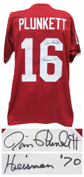 Jim Plunkett Signed Red Throwback Custom Football Jersey w/Heisman'70 - PLUJRY306 - Jim Plunkett Signed Red Throwback Custom Football Jersey w/Heisman'70 product image