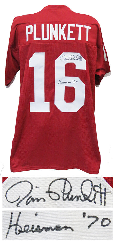 Jim Plunkett Signed Red Throwback Custom Football Jersey w/Heisman'70 - PLUJRY306 - Jim Plunkett Signed Red Throwback Custom Football Jersey w/Heisman'70 product image