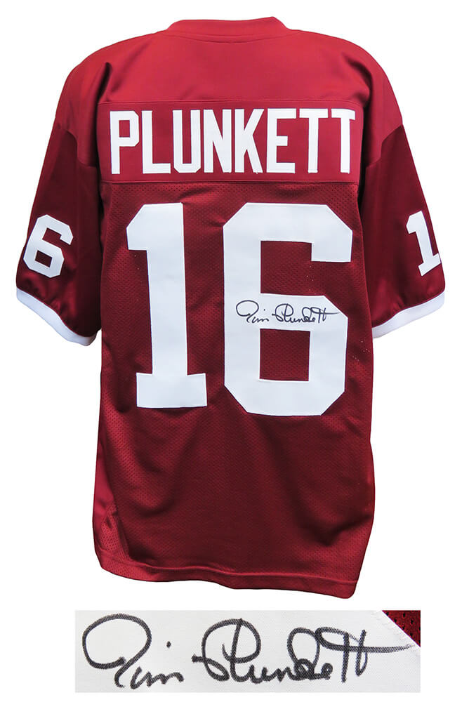 Jim Plunkett Signed Red Throwback Custom Football Jersey - PLUJRY308 - Jim Plunkett Signed Red Throwback Custom Football Jersey product image