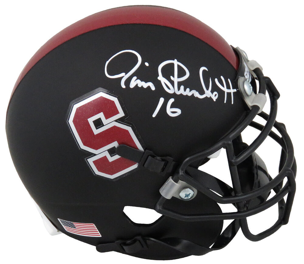 Jim Plunkett Signed Stanford Cardinals Black Schutt Mini Helmet - PLUMIN307 - Jim Plunkett Signed Stanford Cardinals Black Schutt Mini Helmet product image