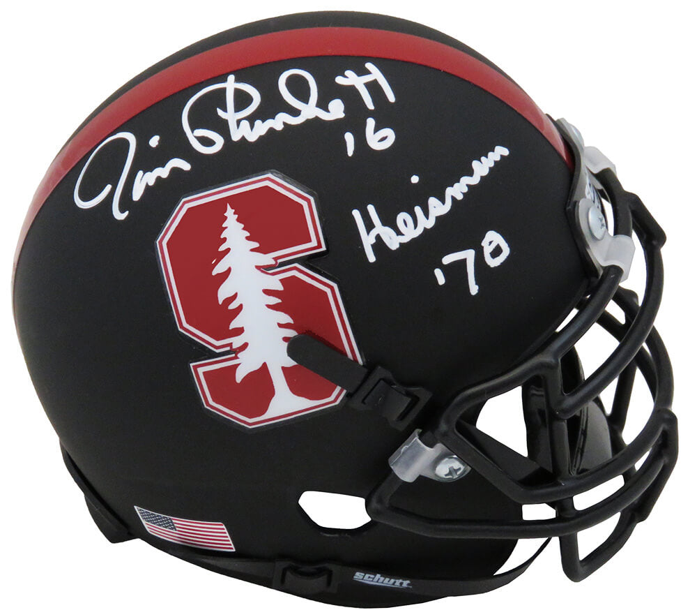 Jim Plunkett Signed Stanford Cardinals Tree Logo Black Schutt Mini Helmet w/Heisman '70 - PLUMIN311 - Jim Plunkett Signed Stanford Cardinals Tree Logo Black Schutt Mini Helmet w/Heisman '70 product image