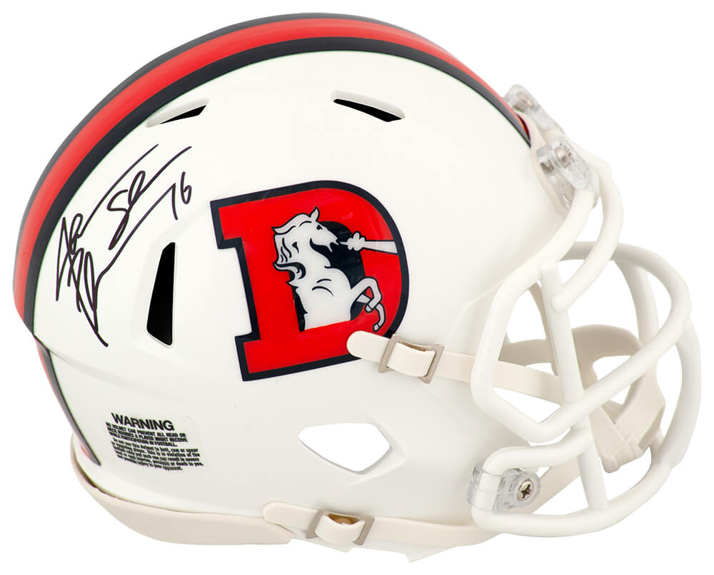 Jake Plummer Signed Denver Broncos 2023 Alternate White Riddell Speed Mini Helmet w/Snake - PLUMIN325 - Jake Plummer Signed Denver Broncos 2023 Alternate White Riddell Speed Mini Helmet w/Snake product image