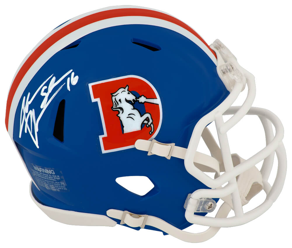 Jake Plummer Signed Denver Broncos Throwback 'D Logo' Riddell Speed Mini Helmet w/Snake - PLUMIN326 - Jake Plummer Signed Denver Broncos Throwback 'D Logo' Riddell Speed Mini Helmet w/Snake product image