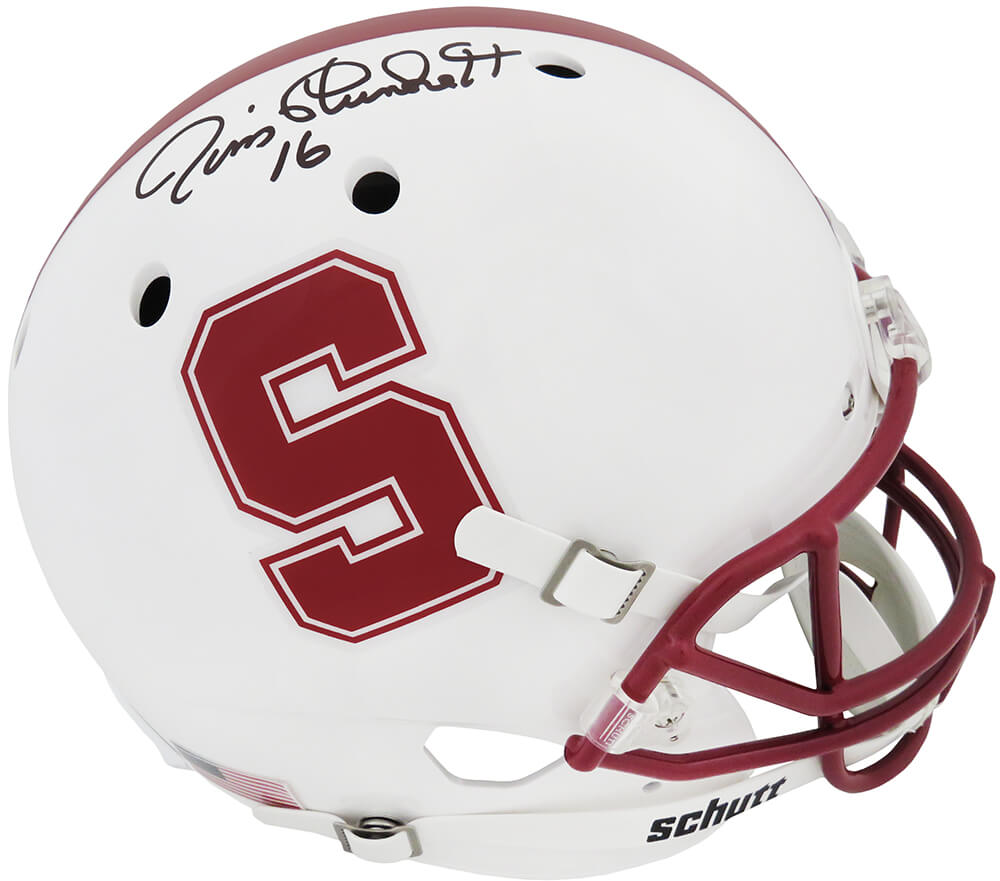 Jim Plunkett Signed Stanford White Schutt Full Size Replica Helmet - PLUREP313 - Jim Plunkett Signed Stanford White Schutt Full Size Replica Helmet product image