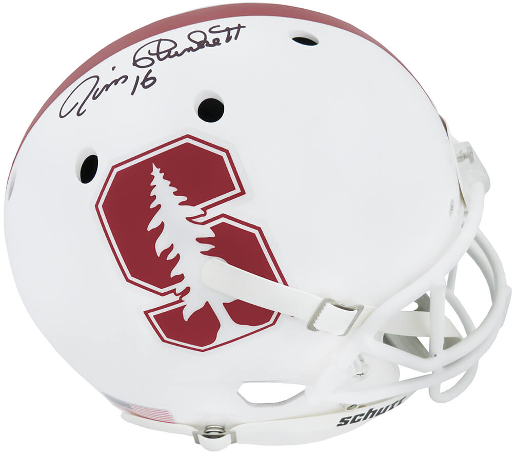 Jim Plunkett Signed Stanford White Tree Logo Schutt Full Size Replica Helmet - PLUREP314 - Jim Plunkett Signed Stanford White Tree Logo Schutt Full Size Replica Helmet product image