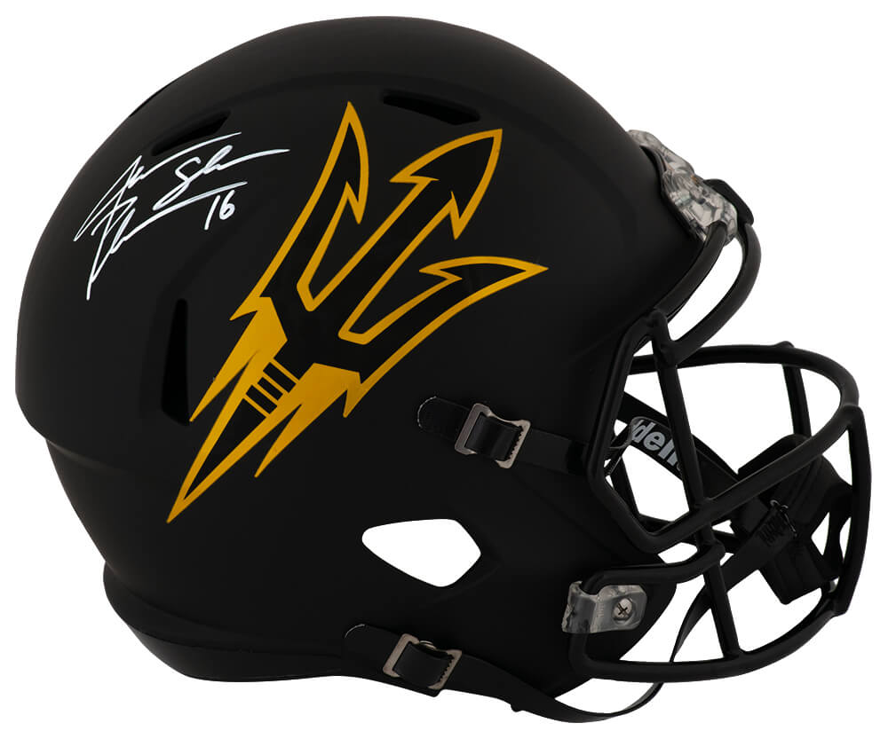 Jake Plummer Signed Arizona State Satin Black Riddell Full Size Speed Replica Helmet w/Snake - PLUREP339 - Jake Plummer Signed Arizona State Satin Black Riddell Full Size Speed Replica Helmet w/Snake product image