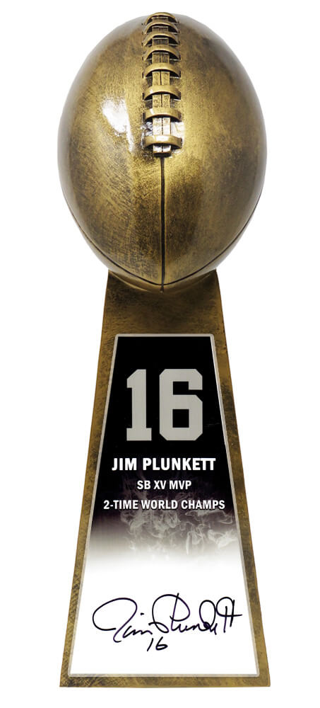 Jim Plunkett Signed Football World Champion 15 Inch Replica Gold Trophy - PLUTRO301 - Jim Plunkett Signed Football World Champion 15 Inch Replica Gold Trophy product image