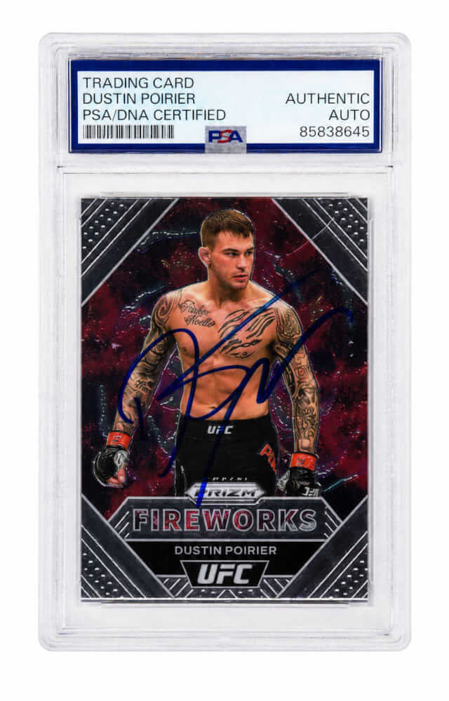 Dustin Poirier Signed 2021 Panini Prizm UFC Fireworks Trading Card #19 - (PSA Encapsulated) - POICAR501 - Dustin Poirier Signed 2021 Panini Prizm UFC Fireworks Trading Card #19 - (PSA Encapsulated) product image