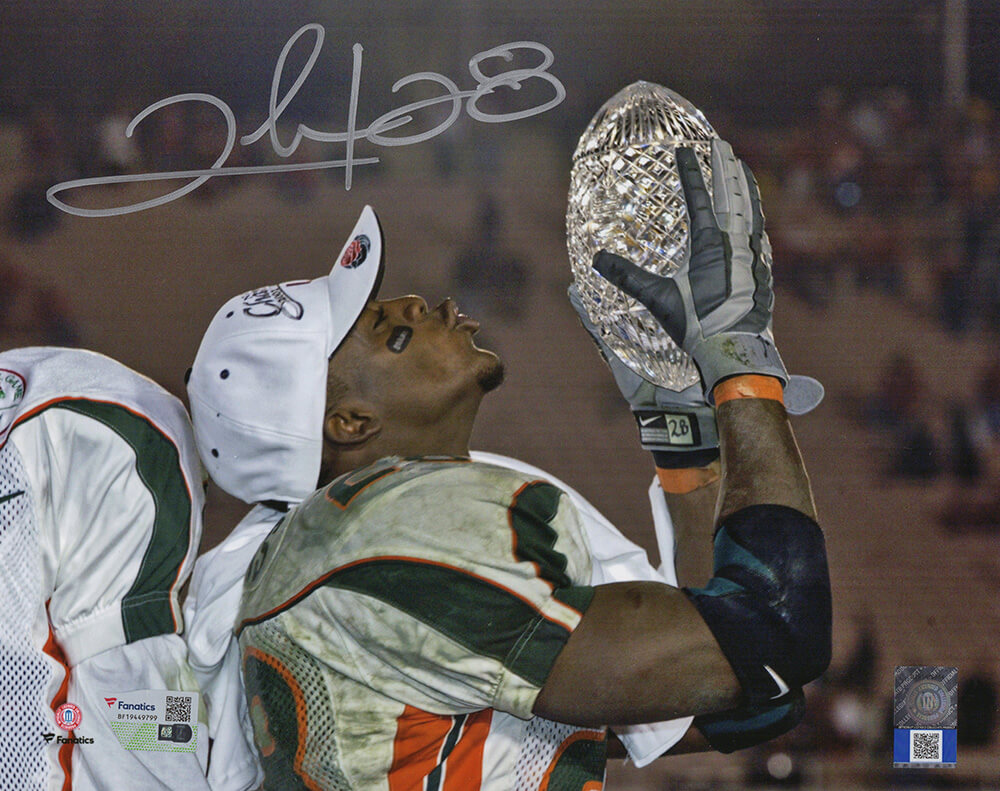 Clinton Portis Signed Miami Hurricanes Kissing Football 8x10 Photo - (Fanatics) - POR08P301 - Clinton Portis Signed Miami Hurricanes Kissing Football 8x10 Photo - (Fanatics) product image