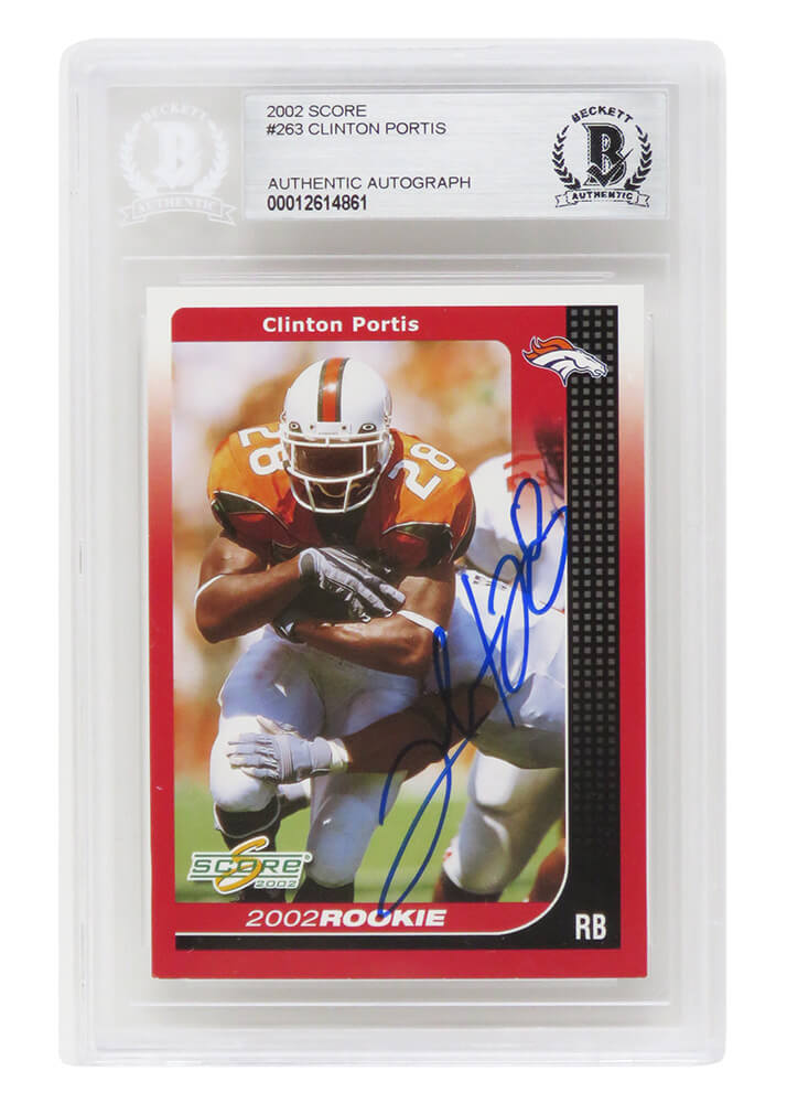 Clinton Portis Signed Denver Broncos 2002 Score Rookie Card #263 - (Beckett Encapsulated) - PORCAR302 - Clinton Portis Signed Denver Broncos 2002 Score Rookie Card #263 - (Beckett Encapsulated) product image