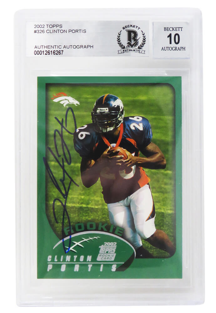 Clinton Portis Signed Denver Broncos 2002 Topps Rookie Card #326 - (Beckett / Auto Grade 10) - PORCAR303 - Clinton Portis Signed Denver Broncos 2002 Topps Rookie Card #326 - (Beckett / Auto Grade 10) product image