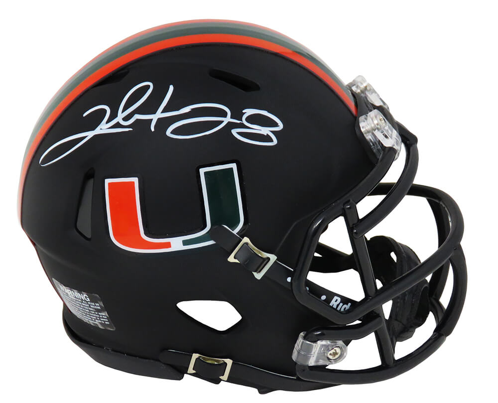 Clinton Portis Signed Miami Hurricanes Black Night Alternate Riddell Speed Mini Helmet - PORMIN310 - Clinton Portis Signed Miami Hurricanes Black Night Alternate Riddell Speed Mini Helmet product image
