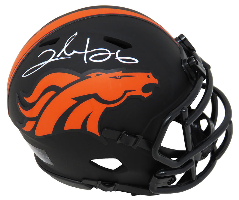 Clinton Portis Signed Broncos Eclipse Black Matte Riddell Speed Mini Helmet (White Ink) - PORMIN311 - Clinton Portis Signed Broncos Eclipse Black Matte Riddell Speed Mini Helmet (White Ink) product image