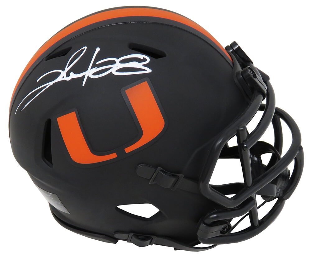 Clinton Portis Signed Miami Hurricanes Eclipse Black Matte Riddell Speed Mini Helmet - PORMIN313 - Clinton Portis Signed Miami Hurricanes Eclipse Black Matte Riddell Speed Mini Helmet product image