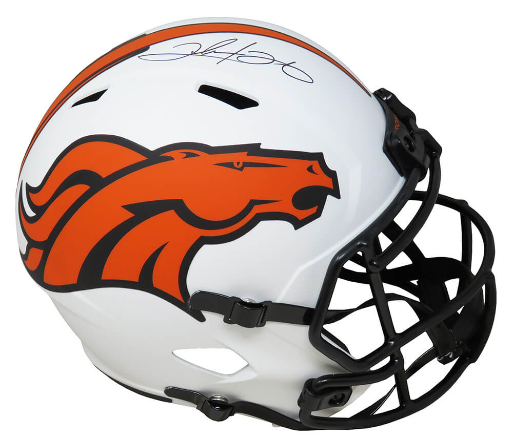 Clinton Portis Signed Denver Broncos Lunar Eclipse White Matte Riddell Full Size Speed Replica Helmet - PORREP305 - Clinton Portis Signed Denver Broncos Lunar Eclipse White Matte Riddell Full Size Speed Replica Helmet product image