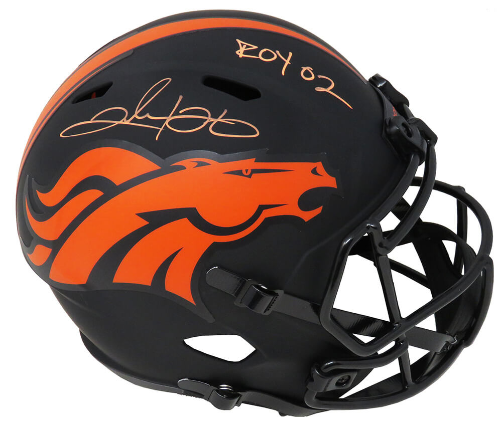 Clinton Portis Signed Denver Broncos Eclipse Black Matte Riddell Full Size Speed Replica Helmet w/02 ROY - PORREP306 - Clinton Portis Signed Denver Broncos Eclipse Black Matte Riddell Full Size Speed Replica Helmet w/02 ROY product image