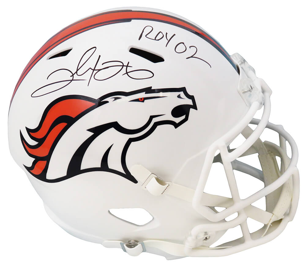 Clinton Portis Signed Denver Broncos Flat White Matte Riddell Full Size Speed Replica Helmet w/02 ROY - PORREP307 - Clinton Portis Signed Denver Broncos Flat White Matte Riddell Full Size Speed Replica Helmet w/02 ROY product image
