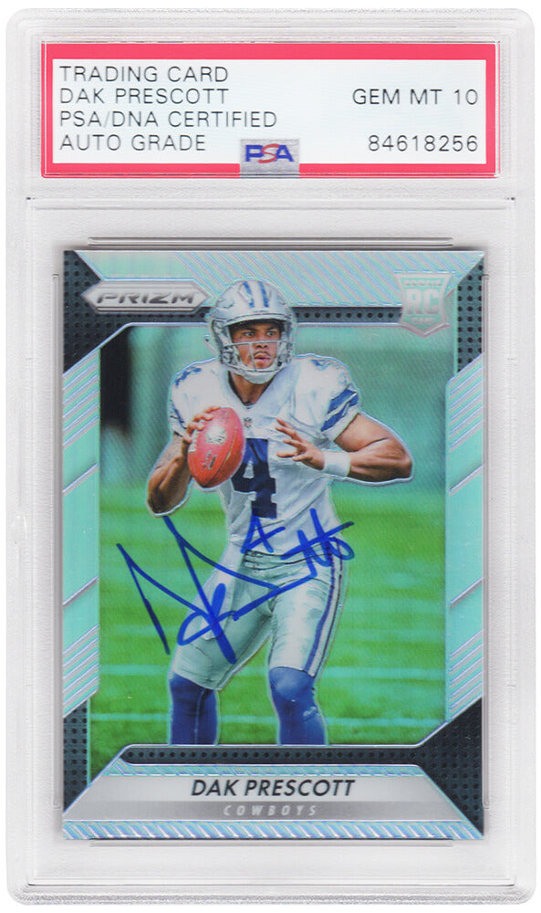 Dak Prescott Signed Dallas Cowboys 2016 Panini Prizm Football Rookie Card #231 (PSA Encapsulated - Auto Grade 10) - PRECAR300 - Dak Prescott Signed Dallas Cowboys 2016 Panini Prizm Football Rookie Card #231 (PSA Encapsulated - Auto Grade 10) product image