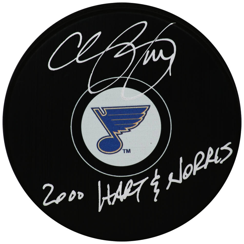 Chris Pronger Signed St. Louis Blues Logo Hockey Puck w/2000 Hart & Norris - PROPUC401 - Chris Pronger Signed St. Louis Blues Logo Hockey Puck w/2000 Hart & Norris product image