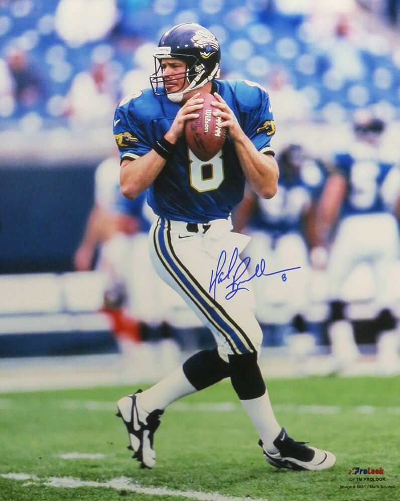 Mark Brunell Signed Jacksonville Jaguars Drop Back Action 16x20 Photo - BRU16P310 - Mark Brunell Signed Jacksonville Jaguars Drop Back Action 16x20 Photo product image