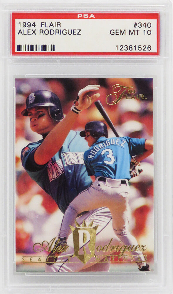 Alex Rodriguez (Seattle Mariners) 1994 Flair Baseball #340 RC Rookie Card - PSA 10 GEM MINT - PS1AR94F1 - Alex Rodriguez (Seattle Mariners) 1994 Flair Baseball #340 RC Rookie Card - PSA 10 GEM MINT product image