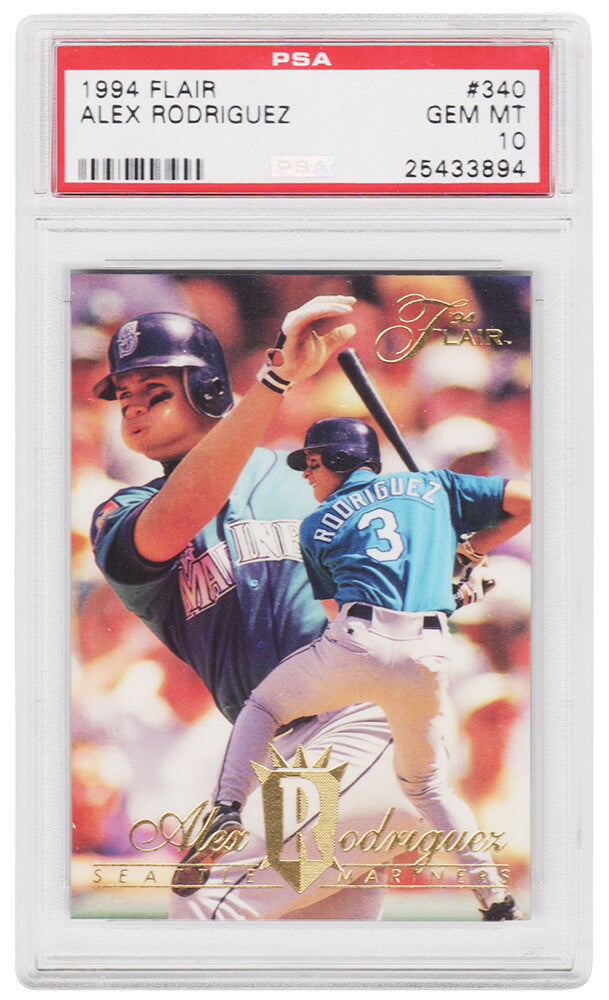 Alex Rodriguez (Seattle Mariners) 1994 Flair Baseball #340 RC Rookie Card - PSA 10 GEM MINT (Silver Label) - PS1AR94F3 - Alex Rodriguez (Seattle Mariners) 1994 Flair Baseball #340 RC Rookie Card - PSA 10 GEM MINT (Silver Label) product image
