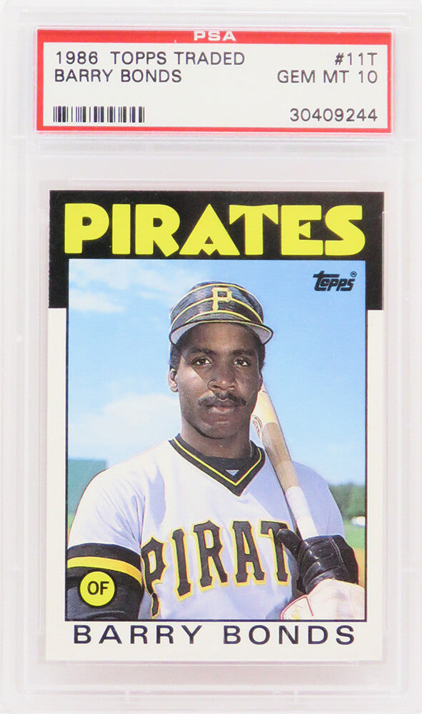 Barry Bonds (Pittsburgh Pirates) 1986 Topps Traded Baseball #11T RC Rookie Card - PSA 10 GEM MINT - PS1BB86T1 - Barry Bonds (Pittsburgh Pirates) 1986 Topps Traded Baseball #11T RC Rookie Card - PSA 10 GEM MINT product image
