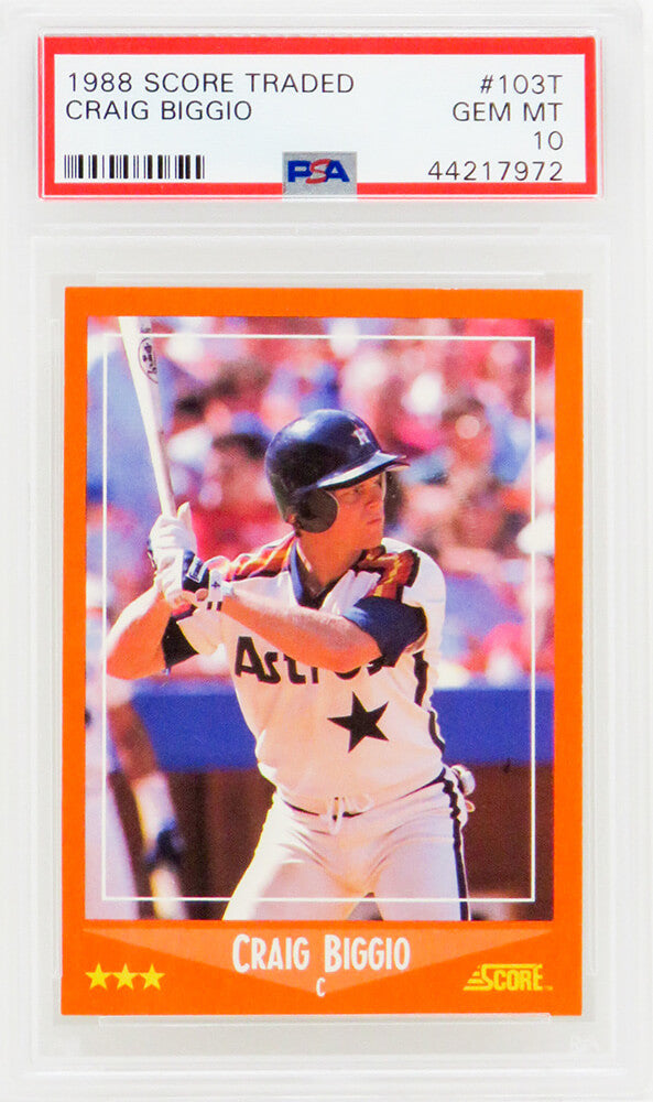 Craig Biggio (Houston Astros) 1988 Score Traded Baseball #103T RC Rookie Card - PSA 10 GEM MINT - PS1CB88S1 - Craig Biggio (Houston Astros) 1988 Score Traded Baseball #103T RC Rookie Card - PSA 10 GEM MINT product image