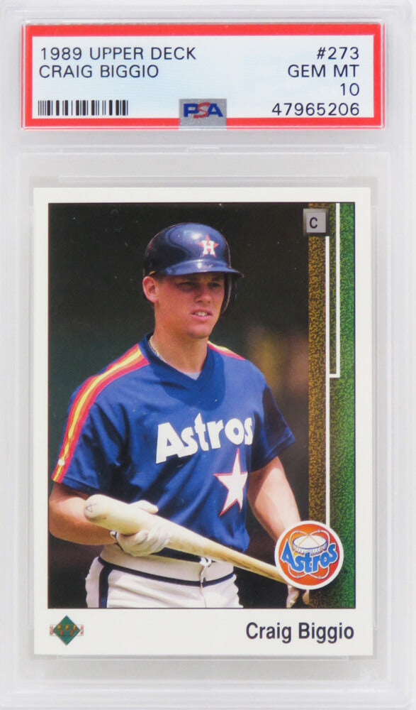Craig Biggio (Houston Astros) 1989 Upper Deck Baseball #273 RC Rookie Card - PSA 10 GEM MINT - PS1CB89U1 - Craig Biggio (Houston Astros) 1989 Upper Deck Baseball #273 RC Rookie Card - PSA 10 GEM MINT product image