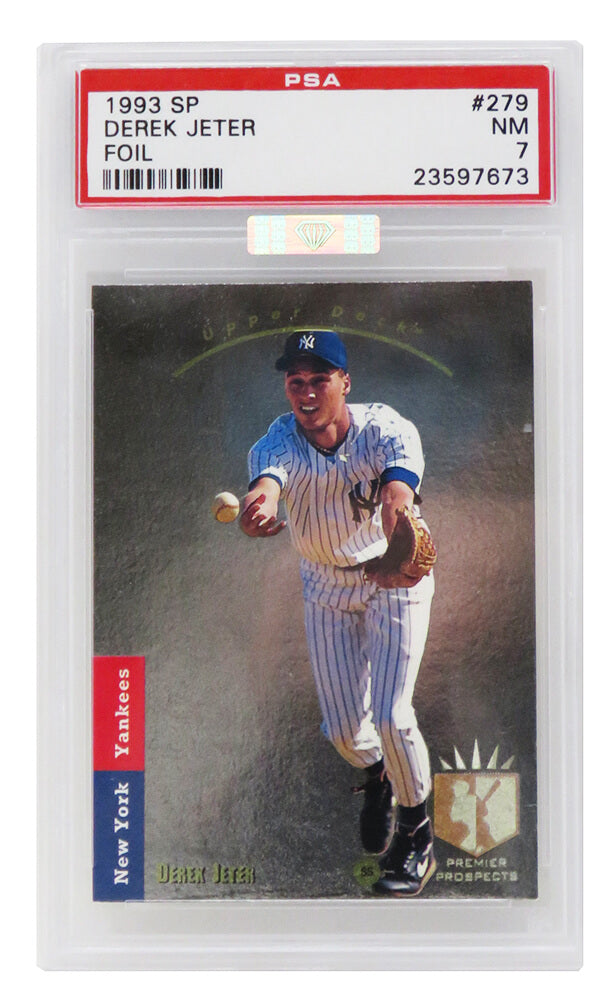 Derek Jeter (New York Yankees) 1993 SP Foil Baseball RC Rookie Card #279 (PSA 7 NM)(MBA Silver Certified) (G) - PS1DJ93FG - Derek Jeter (New York Yankees) 1993 SP Foil Baseball RC Rookie Card #279 (PSA 7 NM)(MBA Silver Certified) (G) product image