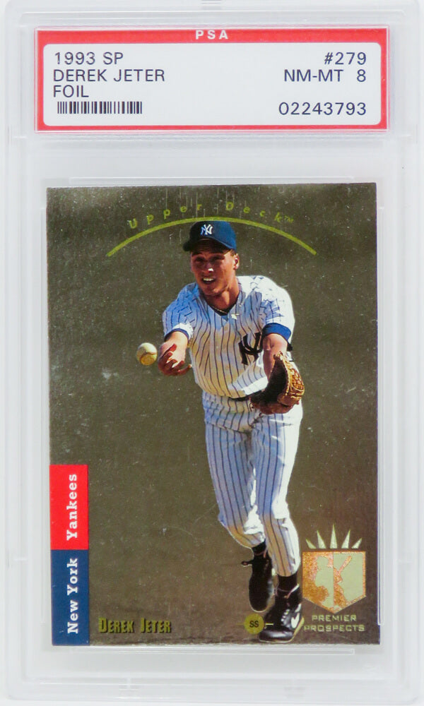 Derek Jeter (New York Yankees) 1993 SP Foil Baseball RC Rookie Card #279 (PSA 8 NM-MT) (K) - PS1DJ93FK - Derek Jeter (New York Yankees) 1993 SP Foil Baseball RC Rookie Card #279 (PSA 8 NM-MT) (K) product image
