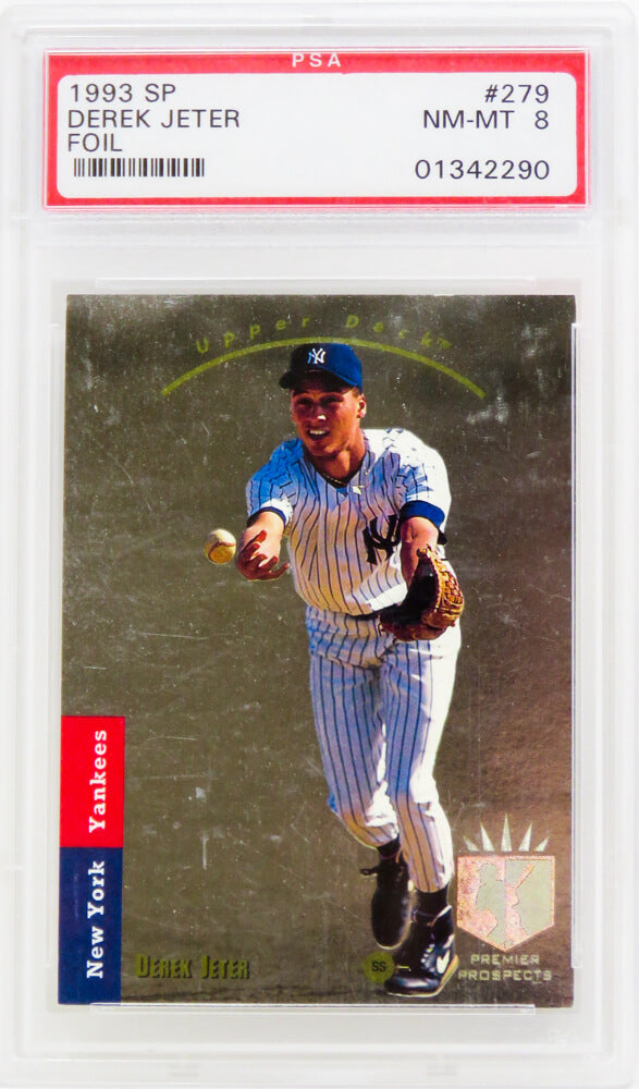 Derek Jeter (New York Yankees) 1993 SP Foil Baseball RC Rookie Card #279 (PSA 8 NM-MT) (L) - PS1DJ93FL - Derek Jeter (New York Yankees) 1993 SP Foil Baseball RC Rookie Card #279 (PSA 8 NM-MT) (L) product image