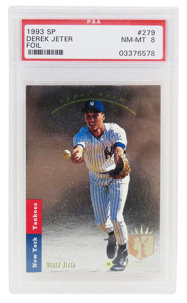 Derek Jeter (New York Yankees) 1993 SP Foil Baseball RC Rookie Card #279 (PSA 8 NM-MT) (M) - PS1DJ93FM - Derek Jeter (New York Yankees) 1993 SP Foil Baseball RC Rookie Card #279 (PSA 8 NM-MT) (M) product image