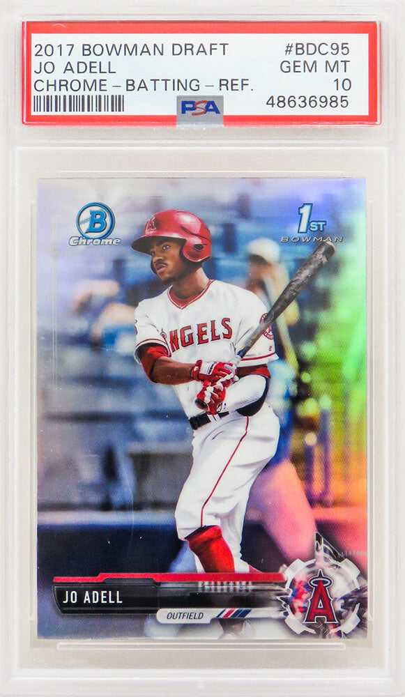 Jo Adell (Los Angeles Angels) 2017 Bowman Chrome Refractor Baseball #BDC95 RC Rookie Card - PSA 10 GEM MINT - PS1JA17BR - Jo Adell (Los Angeles Angels) 2017 Bowman Chrome Refractor Baseball #BDC95 RC Rookie Card - PSA 10 GEM MINT product image