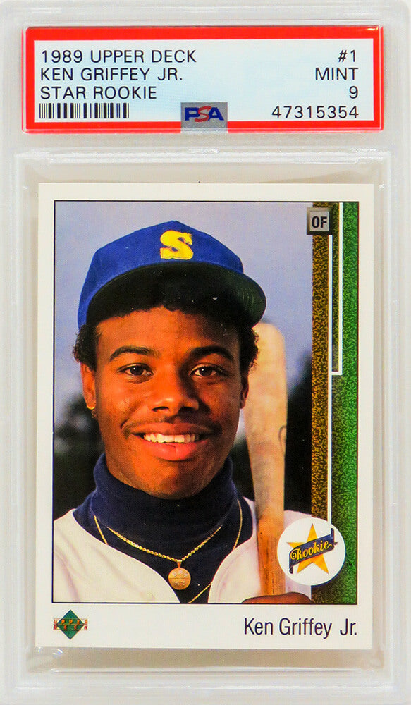 Ken Griffey Jr (Seattle Mariners) 1989 Upper Deck Baseball #1 RC Rookie Card - PSA 9 MINT (New Label) - PS1KG89U1 - Ken Griffey Jr (Seattle Mariners) 1989 Upper Deck Baseball #1 RC Rookie Card - PSA 9 MINT (New Label) product image