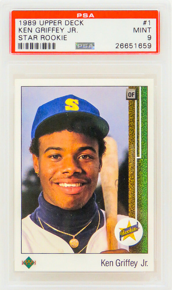 Ken Griffey Jr (Seattle Mariners) 1989 Upper Deck Baseball #1 RC Rookie Card - PSA 9 MINT - PS1KG89U2 - Ken Griffey Jr (Seattle Mariners) 1989 Upper Deck Baseball #1 RC Rookie Card - PSA 9 MINT product image