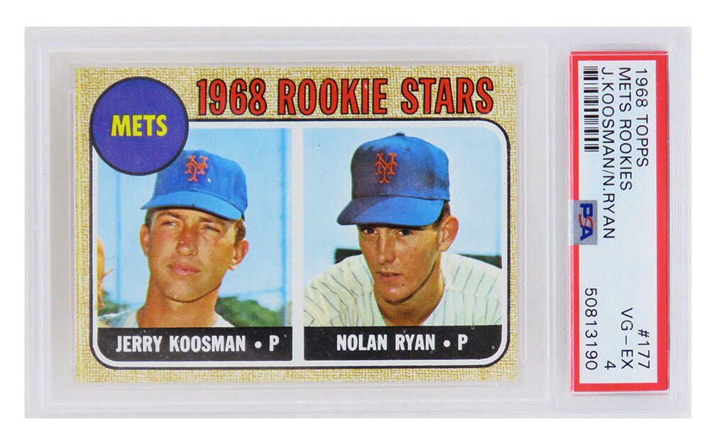 Nolan Ryan / Jerry Koosman (New York Mets) 1968 Topps Baseball #177 RC Rookie Card - PSA 4 (G) - PS1NR68TG - Nolan Ryan / Jerry Koosman (New York Mets) 1968 Topps Baseball #177 RC Rookie Card - PSA 4 (G) product image